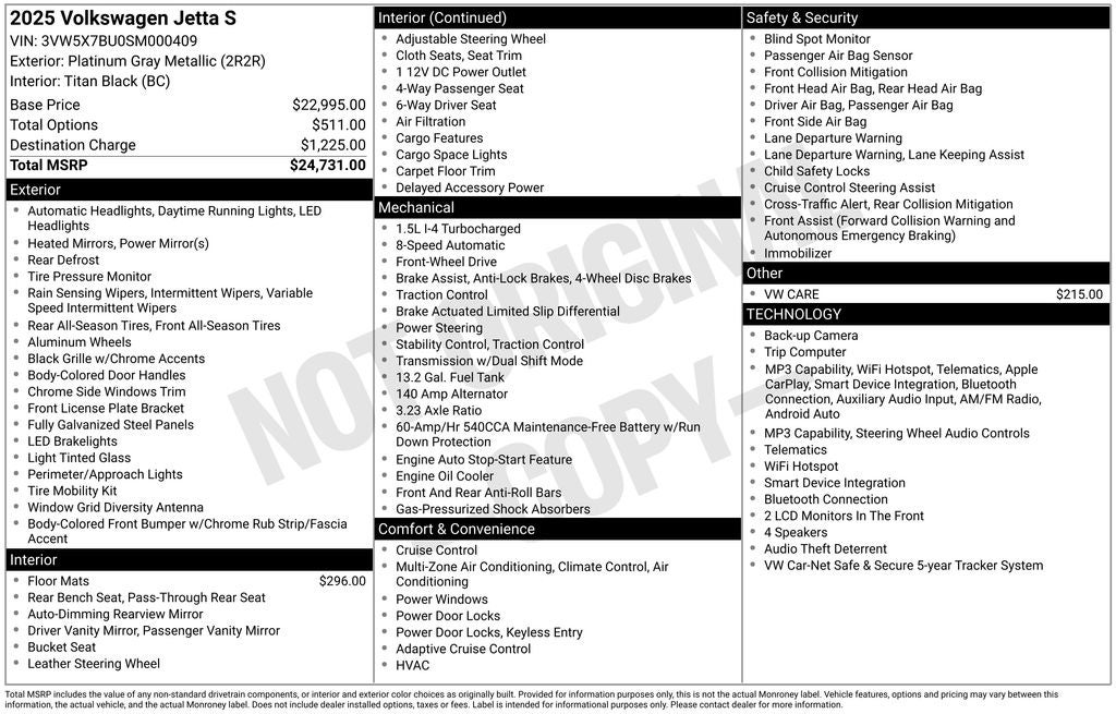 2025 Volkswagen Jetta 1.5T S